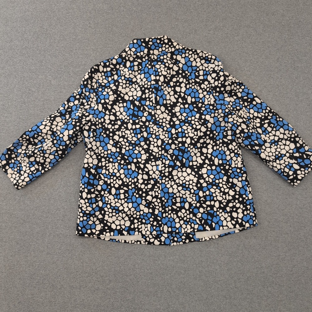 Kim Rogers Floral Print Cotton Blend Blazer Jacket Blue White Black Medium - Picture 2 of 5
